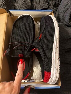 Men's Black and Red Slip-On Casual Loafers - Lightweight Comfort